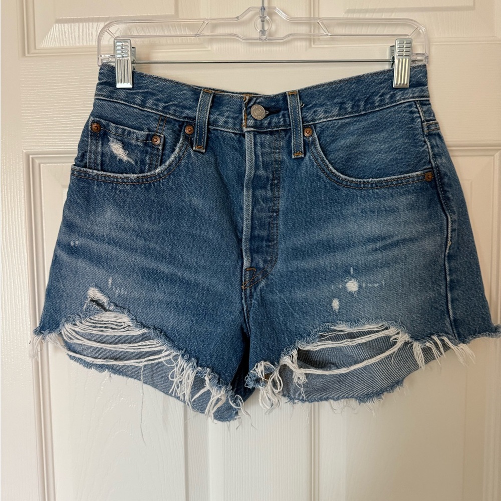 Levi 501 Distressed Blue Denim Women Shorts